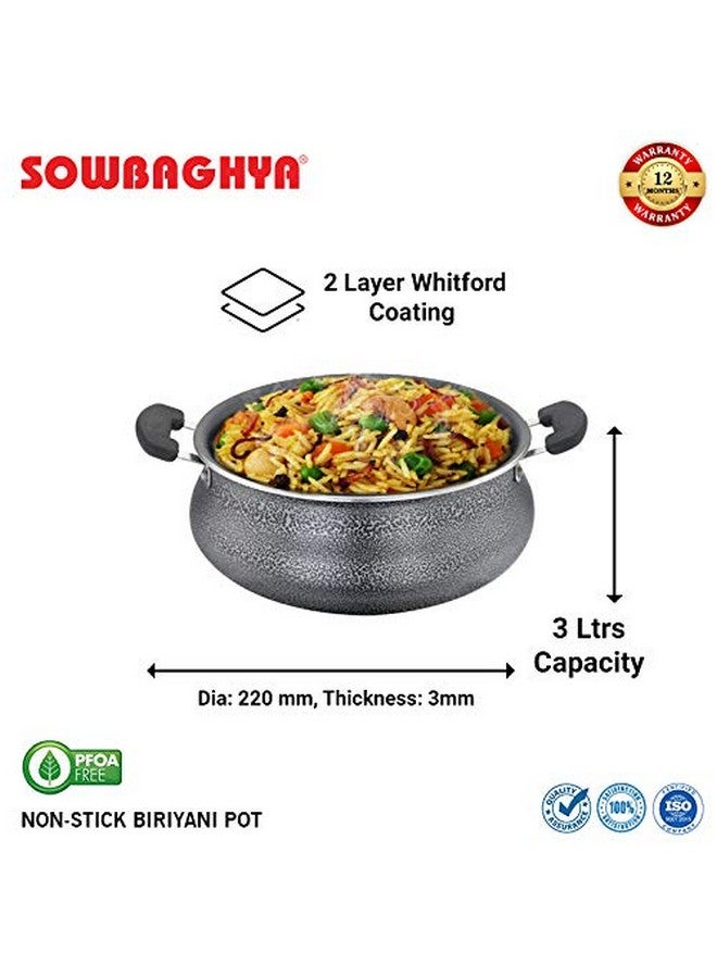 SOWBAGHYA Aluminium Biryani Pot with Lid, 3 Liters (Black) Handi, Patila, Bhagona, Tapeli with LID, Multipurpose Aluminium Cooking Utensil for Kitchen, Dishwasher Safe, Metal Spoon Friendly, Non-Stick - Image 2