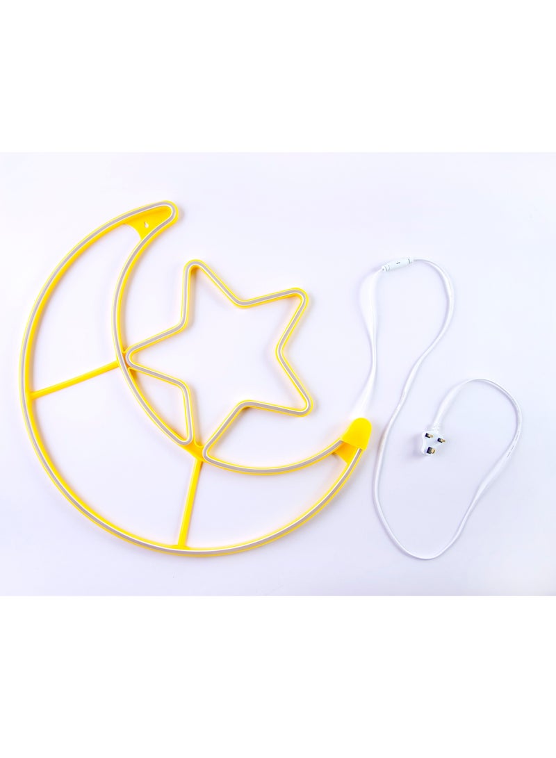 هلالفل مصباح LED على شكل هلال ونجمة | إضاءة ديكورية كبيرة مقاومة للماء | هدية رمضانية، وعيد الفطر، ومناسبة للمناسبات الإسلامية | للمنزل، غرفة النوم، غرفة المعيشة، للاستخدام الداخلي والخارجي | إضاءة بيضاء دافئة | سلك بطول 1.5 متر - Image 3