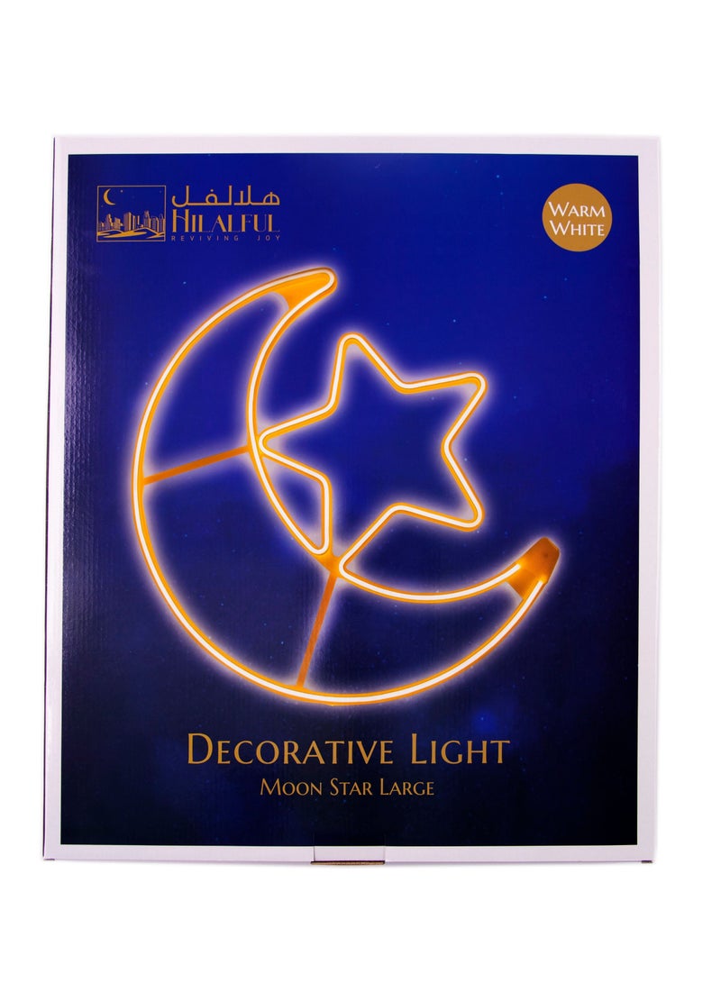 هلالفل مصباح LED على شكل هلال ونجمة | إضاءة ديكورية كبيرة مقاومة للماء | هدية رمضانية، وعيد الفطر، ومناسبة للمناسبات الإسلامية | للمنزل، غرفة النوم، غرفة المعيشة، للاستخدام الداخلي والخارجي | إضاءة بيضاء دافئة | سلك بطول 1.5 متر - Image 2