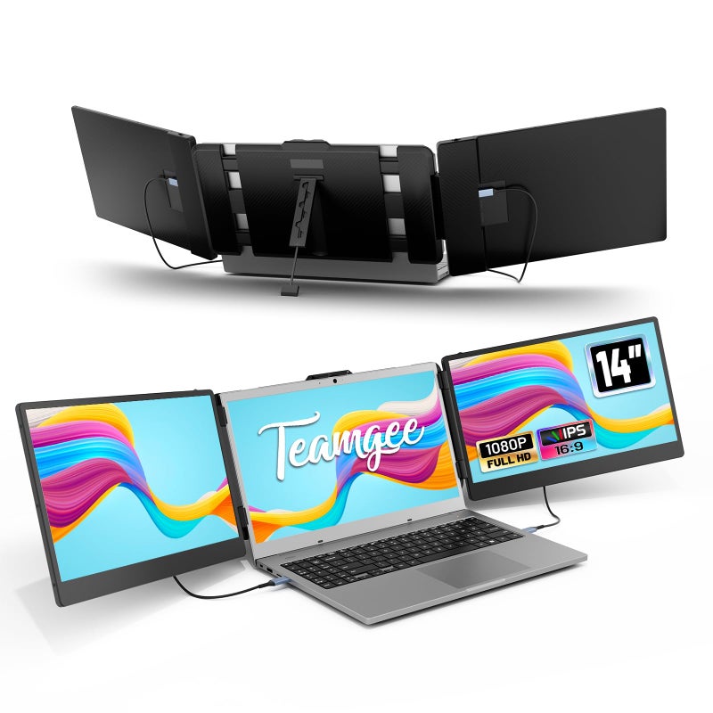 TeamGee Teamgee Portable Monitor for Laptop, 14 Inch FHD Laptop Screen Extender, Triple Monitor Plug & Play Screen Extension for Mac, Wins, Android, Dex PC with 13-17 Inch Screens - Image 1