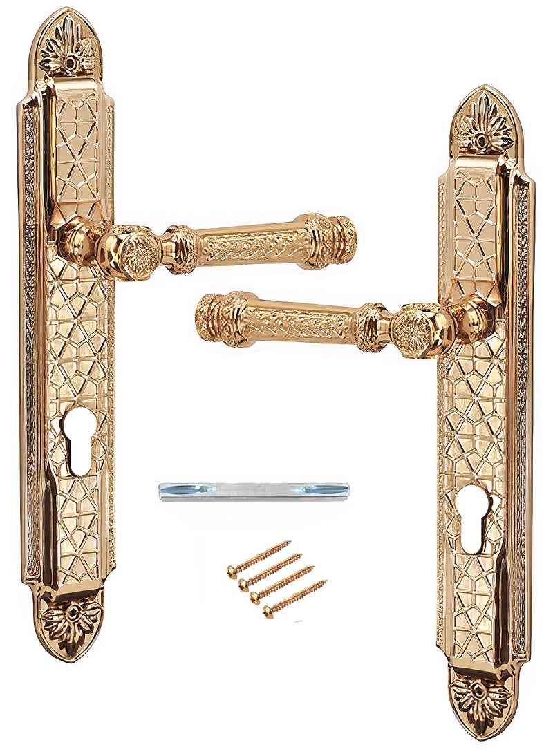Pair Of Heavy Duty Door Handles Luxurious Classic Shape Turkish Industry Golden Colour