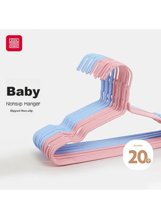Foojo Children's Hangers, Non-slip Seamless Drying Rack, Plastic-coated With Grooves Clothes Hanger, Color-block/20 Pack - Image 1