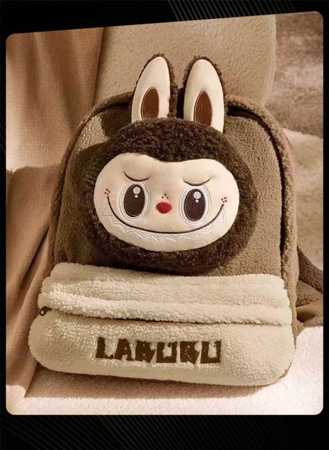 New Style Labubu Cartoon Lovely School Bag  Large Capacity Shoulder Backpack Wear-resistant Lightweight Student Backpack with Adjustable Straps for Kids Primary Students Brown