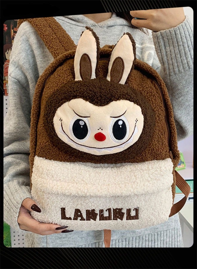 New Style Labubu Cartoon Lovely School Bag  Large Capacity Shoulder Backpack Wear-resistant Lightweight Student Backpack with Adjustable Straps for Kids Primary Students Brown - Image 2