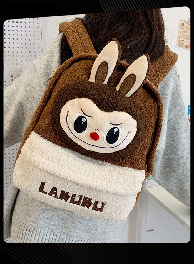 New Style Labubu Cartoon Lovely School Bag  Large Capacity Shoulder Backpack Wear-resistant Lightweight Student Backpack with Adjustable Straps for Kids Primary Students Brown - Image 3