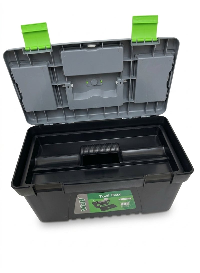 Wulf 16-Inch Heavy Duty Plastic Tool Box with Removable Organizer Tray Multi-Compartment Hardware Storage Case with Secure Latches Comfort Grip Handle for Tools Accessories DIY - Image 1