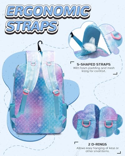 FOKDUVB Baseball Softball Equipment Bag for Boys Girls Ages 8-12 10-12 12-14 Large Kids Youth Bat Bag Backpack with Ventilated Shoe Compartment Baseball Softball Stuff Supplies (Light Blue, Mermaid) - Image 5