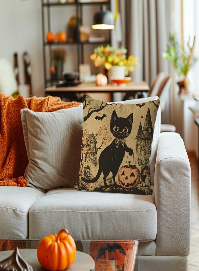 GAGEC Halloween Pillow Covers 18x18 Inch Black Cat Pumpkins Pillow Covers Halloween Vintage Throw Pillow Covers Holiday Pillowcase Cushion Case for Home Sofa Decor - Image 2