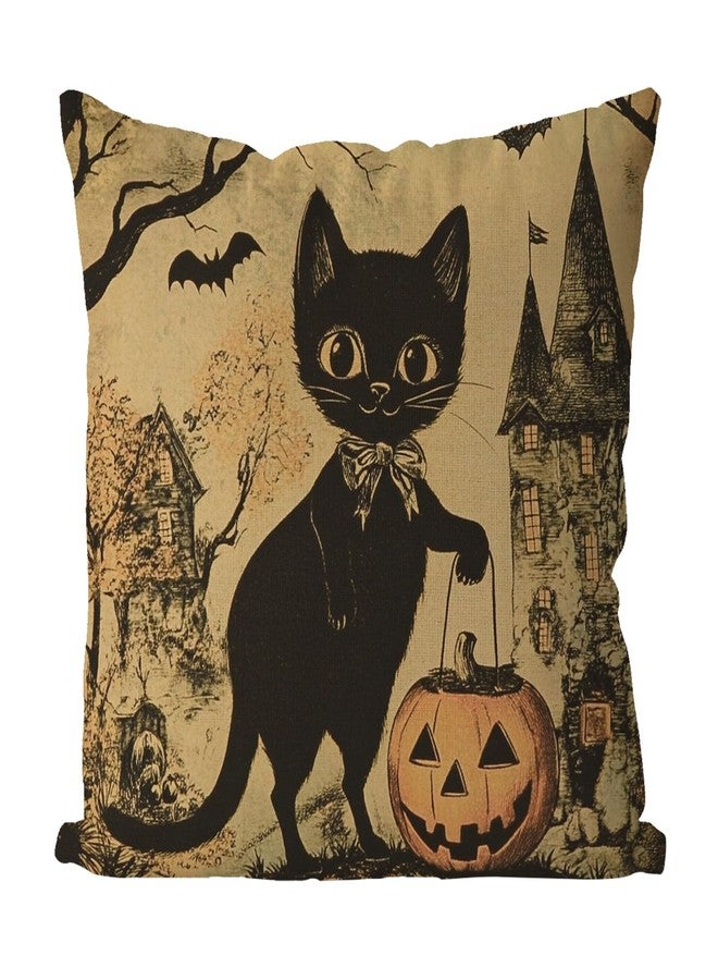 GAGEC Halloween Pillow Covers 18x18 Inch Black Cat Pumpkins Pillow Covers Halloween Vintage Throw Pillow Covers Holiday Pillowcase Cushion Case for Home Sofa Decor - Image 1