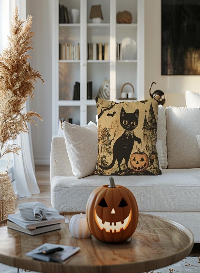 GAGEC Halloween Pillow Covers 18x18 Inch Black Cat Pumpkins Pillow Covers Halloween Vintage Throw Pillow Covers Holiday Pillowcase Cushion Case for Home Sofa Decor - Image 3