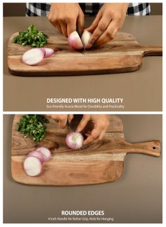 REZLAN UAE Acacia Bat-Style Chopping Board - 23x41x1.8cm - Extra Wide with 4" Handle  - Image 2