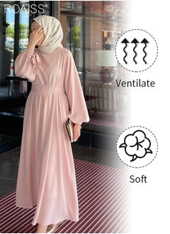 roaiss Abaya Style Solid Color Satin Dress Women'S Fashion Versatile Waist Daily Commuting Long-Sleeve Long Skirt  - Image 5
