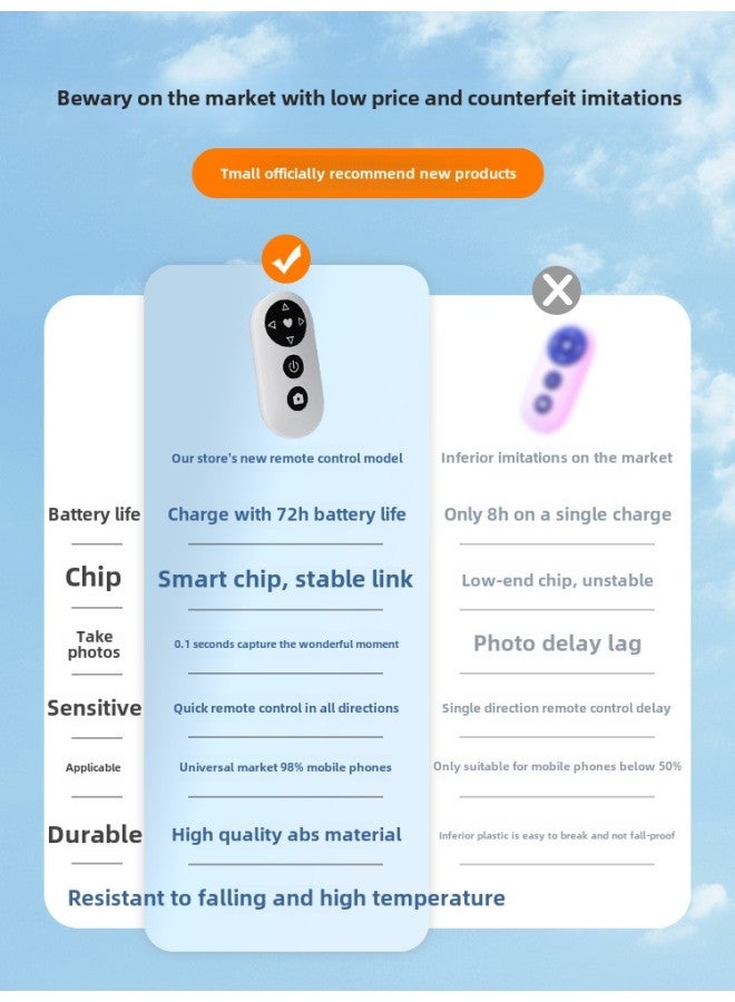 Mobile Phone Remote Control Apple Dedicated Bluetooth Remote Control Camera Self-timer Artifact Iphone Short Video Recording Million-Color:[moonlight White + 0.8m Lazy Stand] Bold Reinforcement/stable Support/special For Mobile Phones  - Image 1