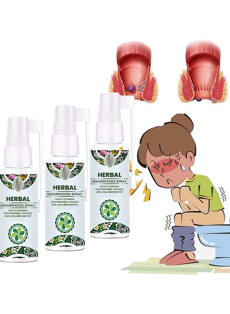 Natural Herbal Hemorrhoids Spray, 100% Natural Formula 30ml, Bleeding Hemroid Treatment, Soothing Relief, Calms Itching Burning, Gentle, Works Fast for External Treatment (3pcs) - Image 1
