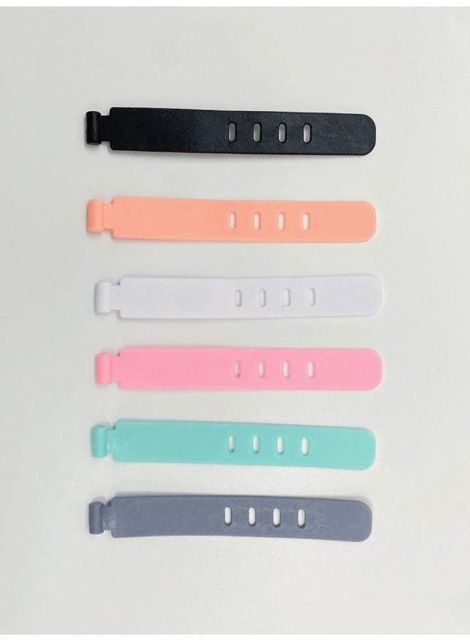 Loquat Anti-loss Earphone Storage Soft Tape Data Cable Protective Cover Wire Winder Silicone Strap Creative Wire Organizer Cable Tie-Color:Flat 4 Hole Blue (80mm) - Image 1