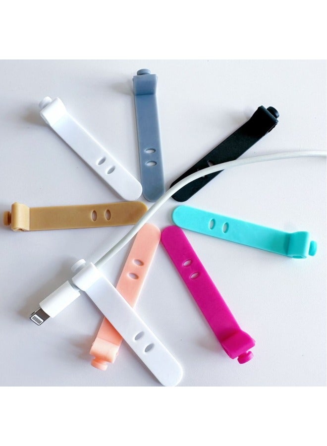 Loquat Anti-loss Earphone Storage Soft Tape Data Cable Protective Cover Wire Winder Silicone Strap Creative Wire Organizer Cable Tie-Color:Flat 4 Hole Blue (80mm) - Image 3