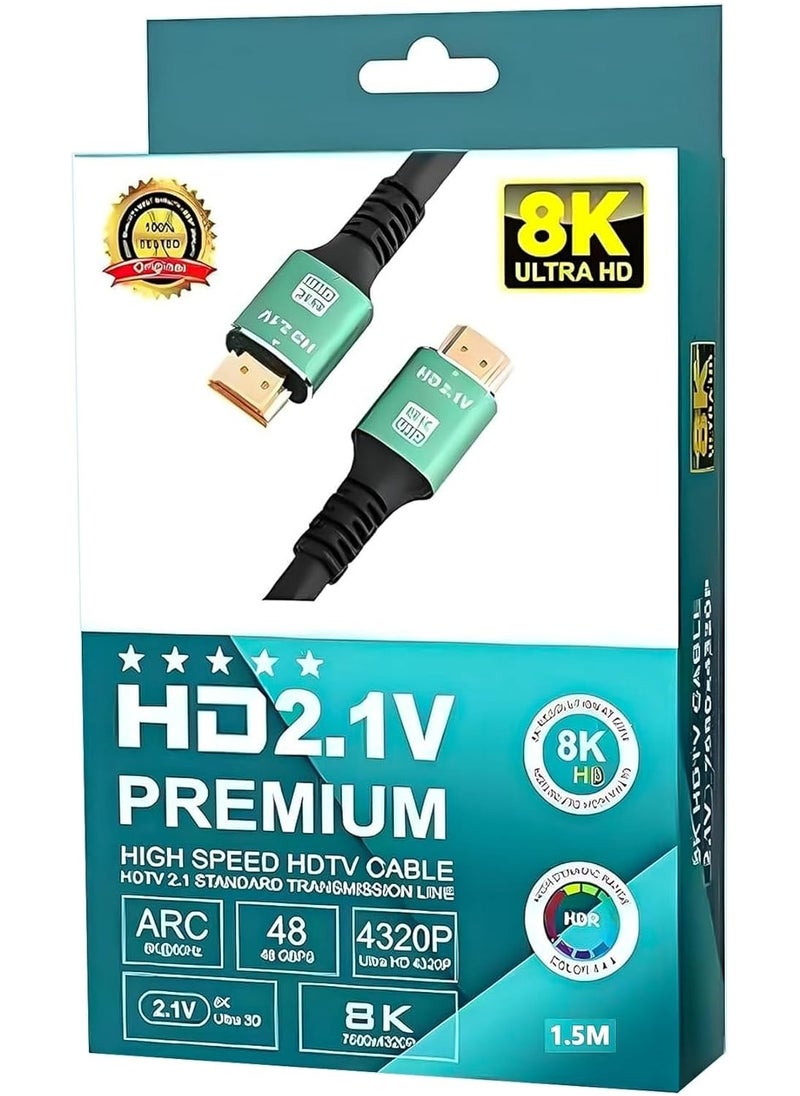 Generic HDMI 8K - 4K Cable (1.5M) 48Gbps High Speed HDMI 8K 2.1V Connectors, Ultra HD, HDR Video, ARC Support HDTV 8K - 4K - 2K - 1440P - 1080P Compatible - Green  - Image 1