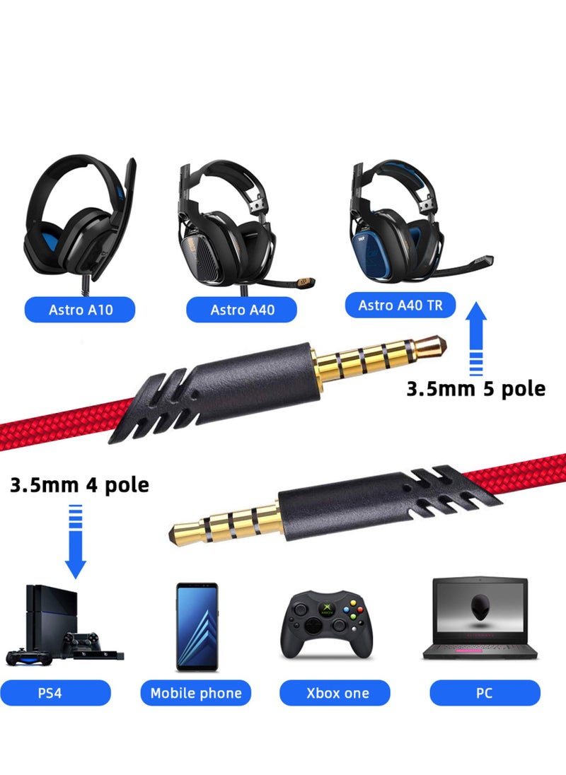 Generic - محول كابل لسماعة الألعاب Logitech Astro A10 مع التحكم في مستوى الصوت، متوافق مع سماعات A40/A40TR، بطول 2 متر، أحمر، مثالي لأجهزة التحكم Xbox One وPS4. - Image 1