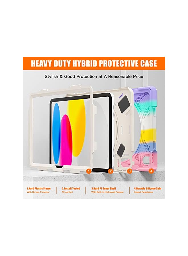 PROMASS Tablet Pc Case For Ipad 10Th Generation 10.9 Inch 2022, Kids Full Body Shockproof Tablet Cover With Hand Strap/Shoulder Strap Rotating Kickstand (Colourful Pink) - Image 5