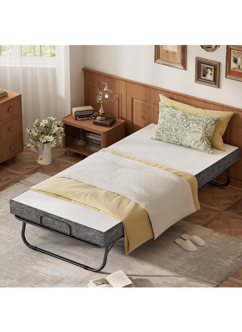 Portable Foldable Beds Strong Sturdy Frame Folding Bed 190 x 80cm with Memory Foam Mattress Rollaway Beds for Home and Office