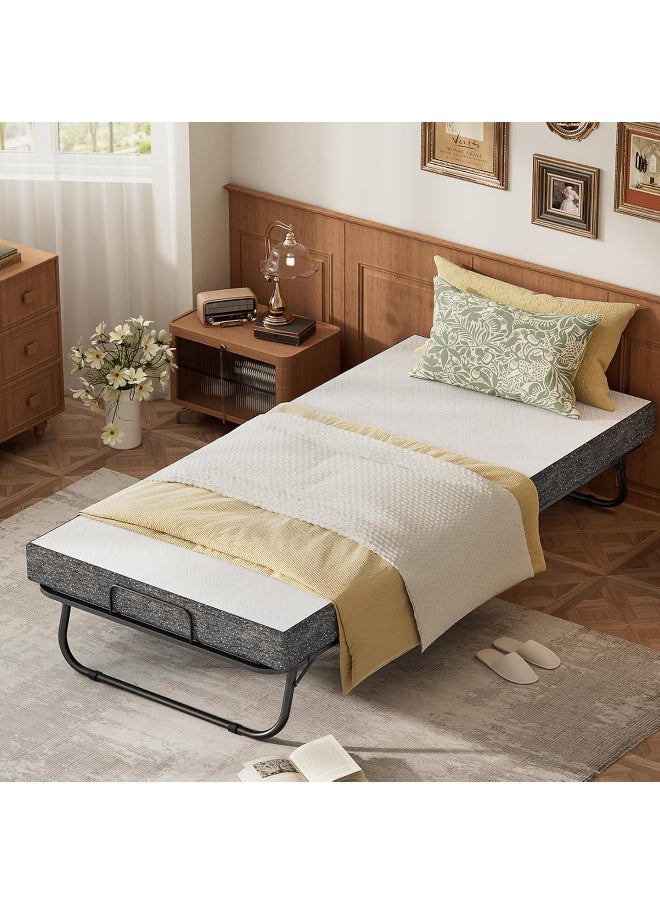 Portable Foldable Beds Strong Sturdy Frame Folding Bed 190 x 80cm with Memory Foam Mattress Rollaway Beds for Home and Office