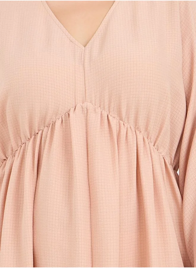 Styli Plus Textured V Neck A-Line Maxi Dress