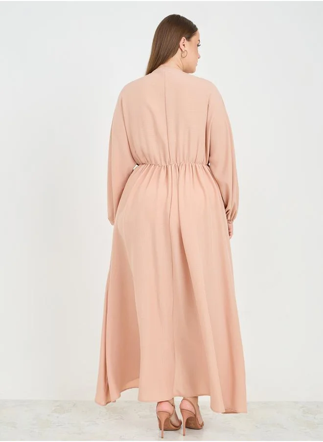 Styli Plus Textured V Neck A-Line Maxi Dress