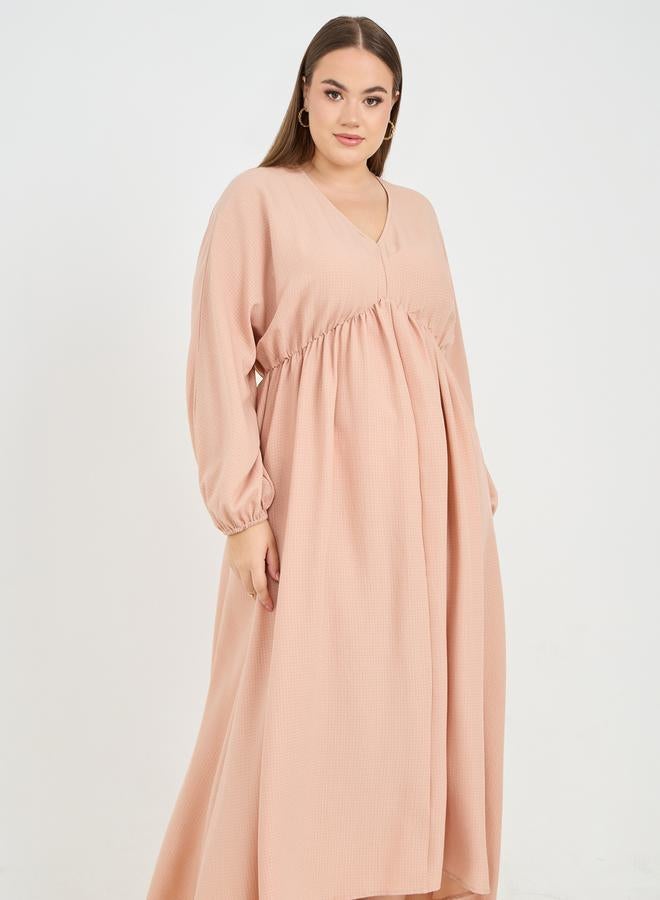 Styli Plus Textured V Neck A-Line Maxi Dress - Image 2