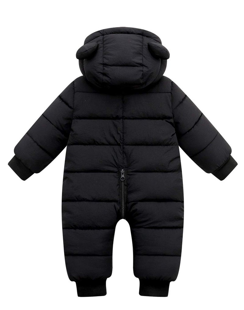 Happy Cherry Toddler Baby Warm Romper One-Piece Winter Coat Zipper Long Sleeve Cute Snowsuit Hoodie Jumpsuit Puffer Jacket for Girls Boys 6-12 Months Black - Image 4