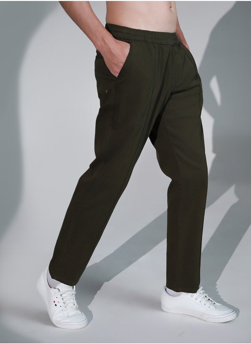 Hubberholme Mid-Rise Dark Olive Trousers for Men with Relaxed Regular Fit  - Image 1