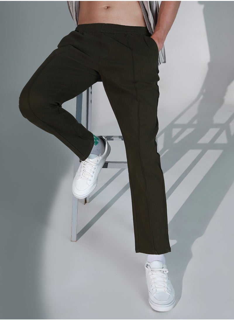 Hubberholme Mid-Rise Dark Olive Trousers for Men with Relaxed Regular Fit  - Image 2