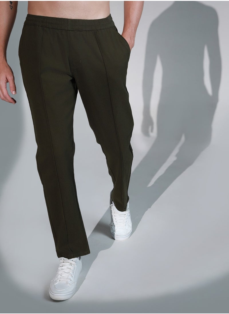 Hubberholme Mid-Rise Dark Olive Trousers for Men with Relaxed Regular Fit  - Image 3