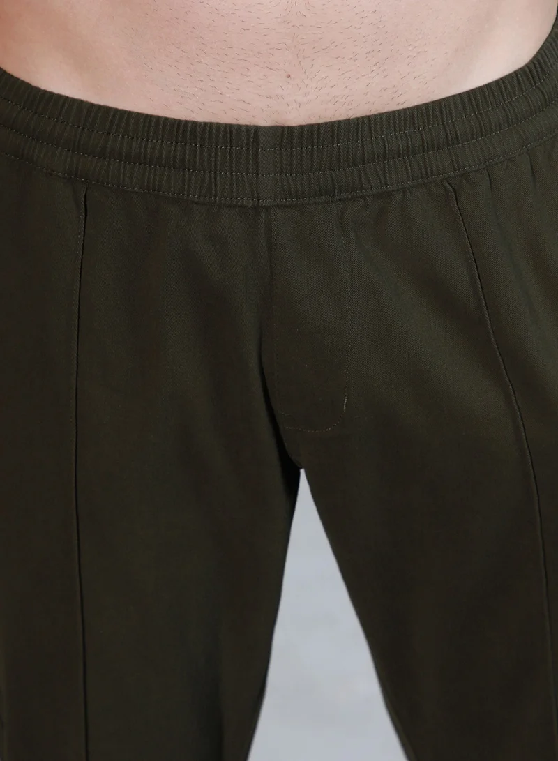 Hubberholme Mid-Rise Dark Olive Trousers for Men with Relaxed Regular Fit