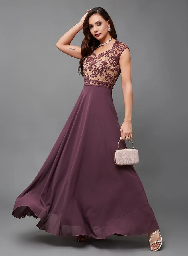 Styli Floral Lace Maxi Dress