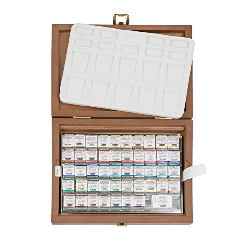 Schmincke - HORADAM® AQUARELL Premium Color Box with 47 Colors, ONetz and Porcelain Palette, 74548097, Wooden Box, Painting Set, Finest Watercolors, 47 x 1/2 Pans - Image 1