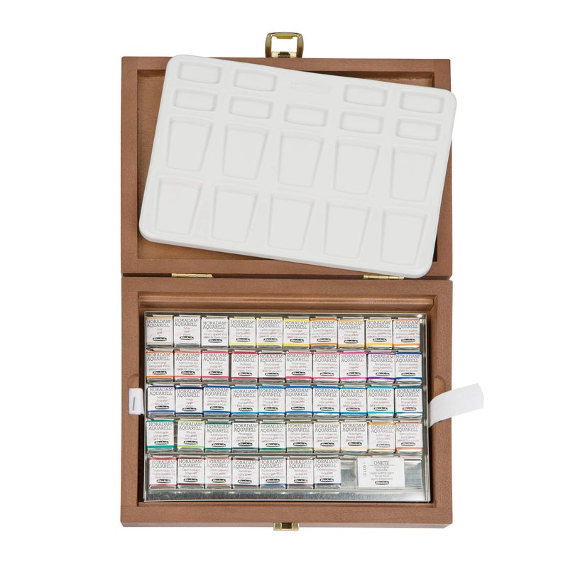 Schmincke - HORADAM® AQUARELL Premium Color Box with 47 Colors, ONetz and Porcelain Palette, 74548097, Wooden Box, Painting Set, Finest Watercolors, 47 x 1/2 Pans - Image 4