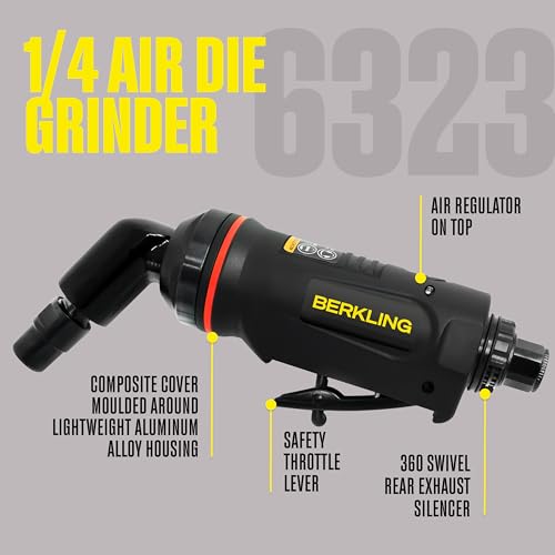 Berkling Tools BT 6323 1/4" 115 Degree Angle Air Die Grinder – Professional-Grade Heavy-Duty Pneumatic Grinder with Variable Speed Control for Precision Grinding, Polishing & Sanding - Image 3