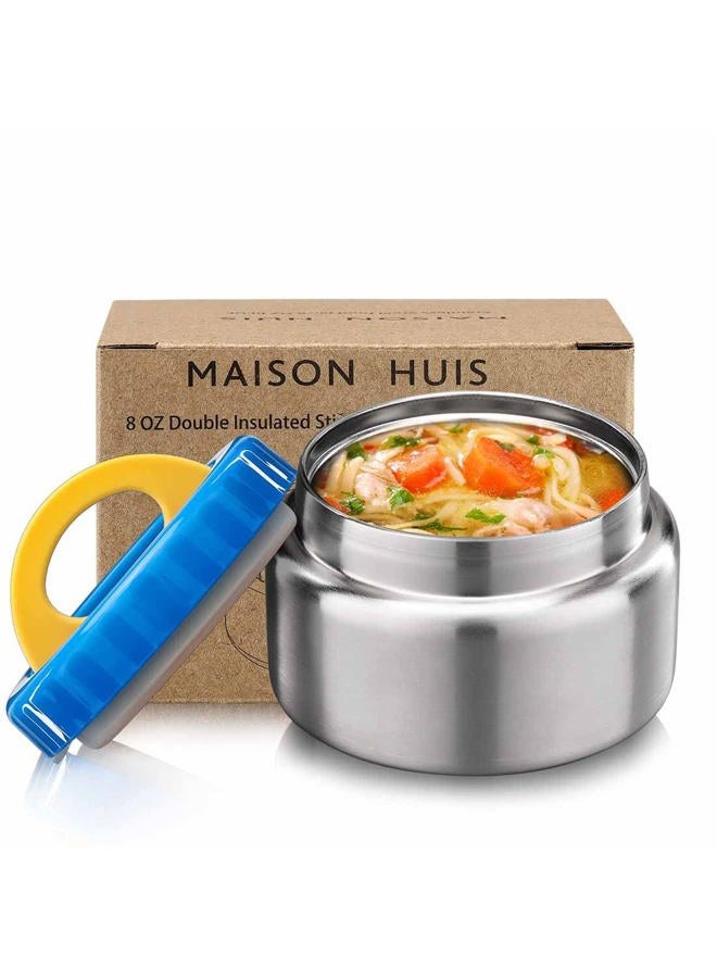 MAISON HUIS 8oz Soup Thermo Wide Mouth Vacuum Insulated Stainless Steel Food Jar, Leak Proof for Hot&Cold Food Kids Lunch Container for School Travel (Blue) - Image 1