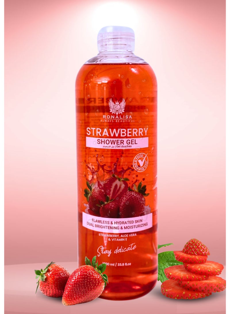 RONALISA Strawberry Shower Gel with Vitamin E & Aloe Vera | Refreshes, Hydrates & Softens Skin | Daily Moisturizing Body Wash | Suitable for All Skin Types | 1000ml - Image 3