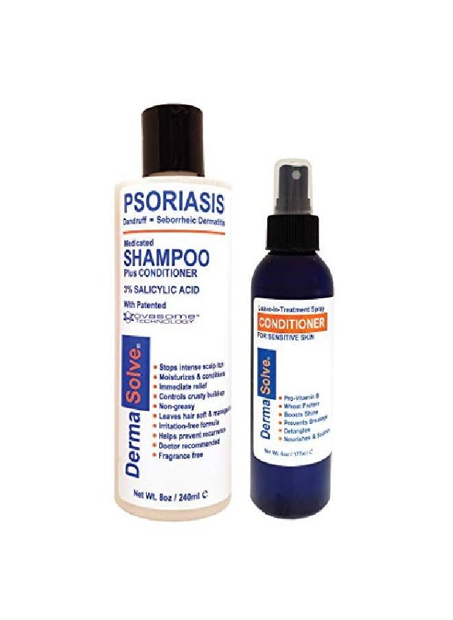 Dermasolve Psoriasis Shampoo And Leavein Styling Spray Conditioner (Combo Pack) ; Detangler For Sensitive Skin Soothing Anti Dandruff Deflake Dry Scalp Treatment For Seborrheic Dermatitis & Damaged Hair  - Image 2