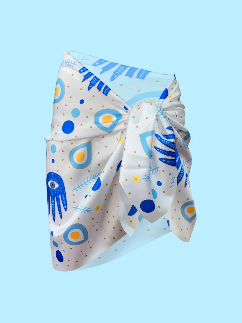 بولدر Sakura White Geometric Satin Sheer Pareo (147*55)