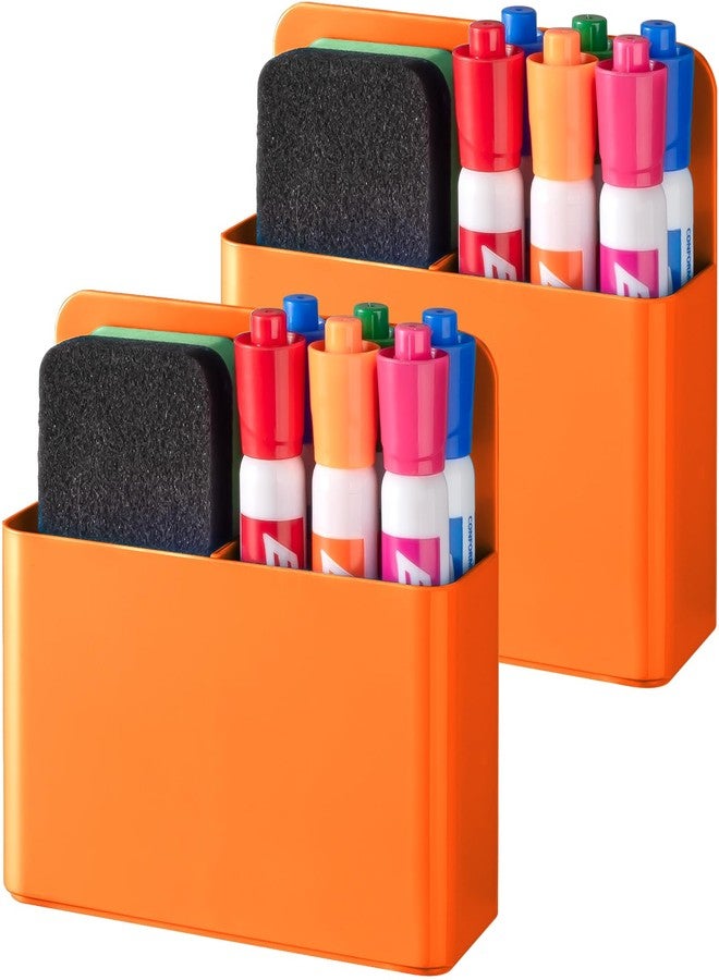 BEYGORM 2 Pack Plastic Magnetic Pen Holder for Refrigerator, Dry Erase Marker Holder for Whiteboard，Magnet School Locker Organizer Accessories, Pencil Cup, Pen Caddy, Classroom Organization(Orange) - Image 1