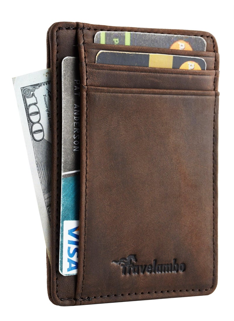 Travelambo Slim Wallet Front Pocket Minimalist Leather RFID Blocking Medium Size - Image 5