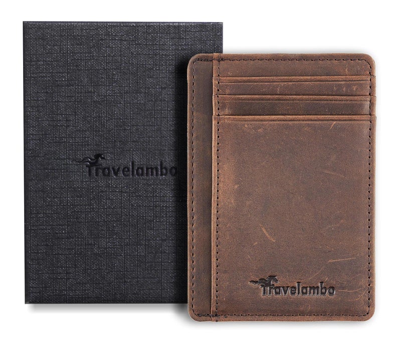 Travelambo Slim Wallet Front Pocket Minimalist Leather RFID Blocking Medium Size - Image 4