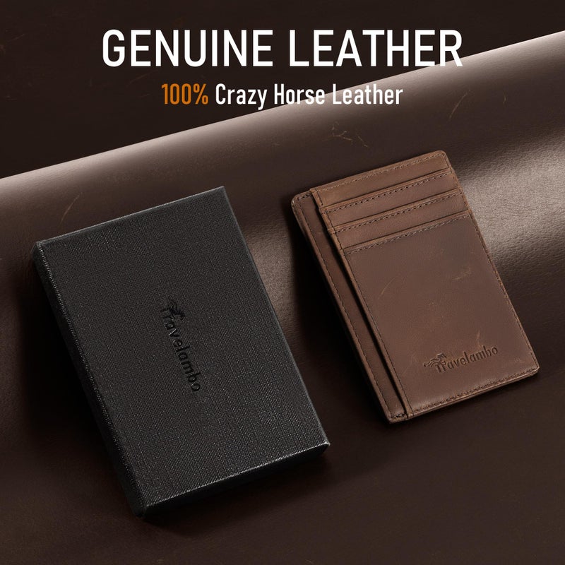 Travelambo Slim Wallet Front Pocket Minimalist Leather RFID Blocking Medium Size - Image 2