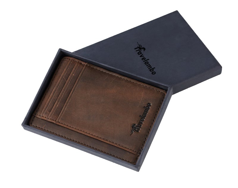 Travelambo Slim Wallet Front Pocket Minimalist Leather RFID Blocking Medium Size - Image 3