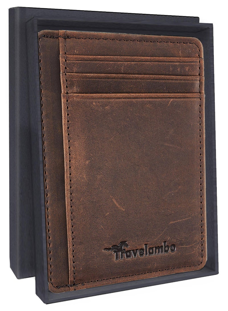 Travelambo Slim Wallet Front Pocket Minimalist Leather RFID Blocking Medium Size - Image 1
