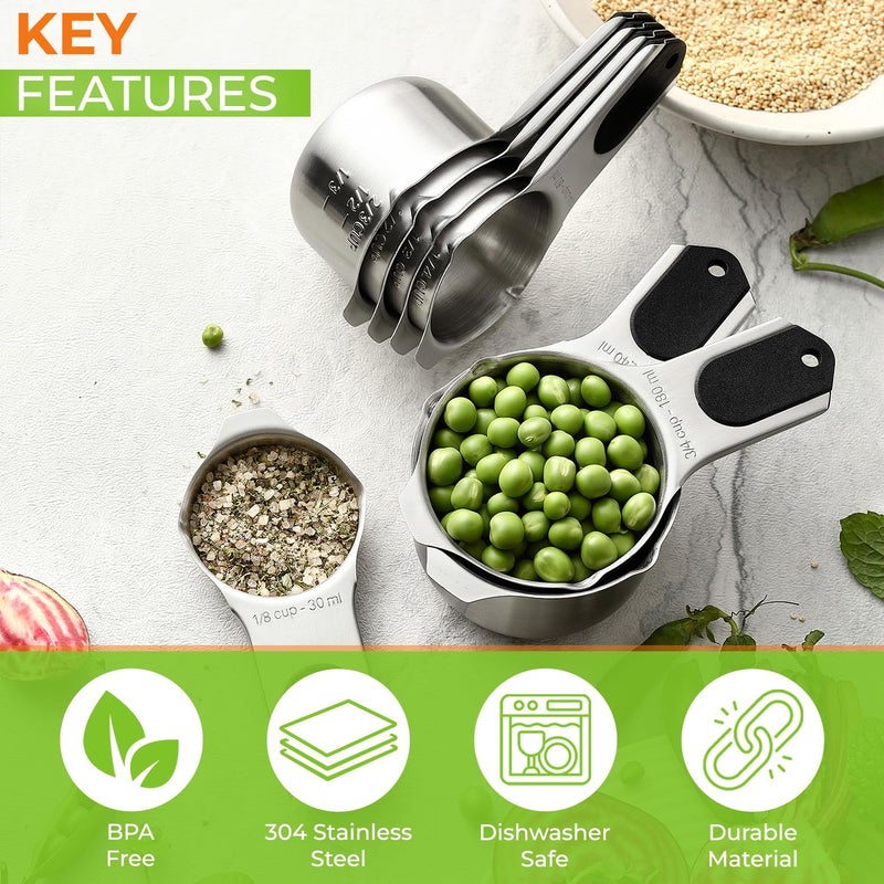 Spring Chef Magnetic Stainless Steel Measuring Cups, Patented, Kitchen Tools with Easy to Read Markings for Measuring Dry or Liquid Ingredients, Set of 7, Black - Image 3