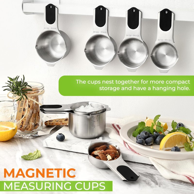 Spring Chef Magnetic Stainless Steel Measuring Cups, Patented, Kitchen Tools with Easy to Read Markings for Measuring Dry or Liquid Ingredients, Set of 7, Black - Image 2