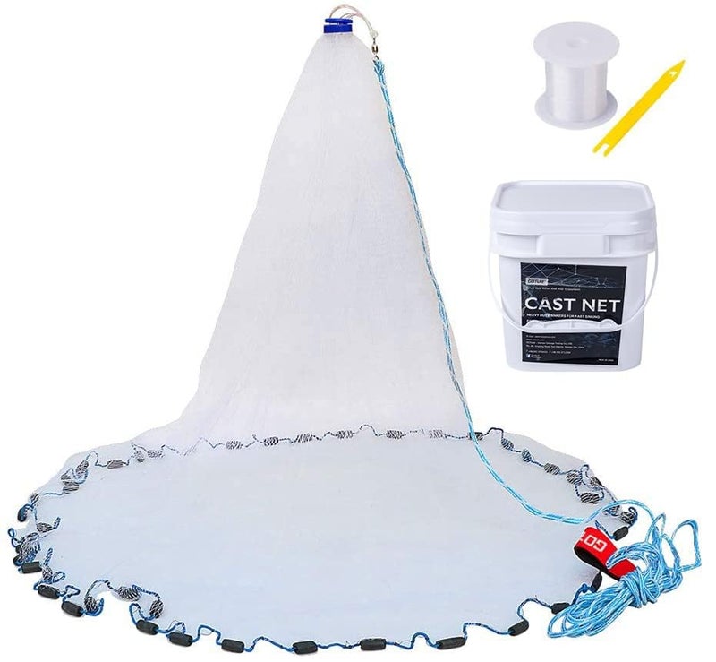 Goture American Fishing Cast Net,Casting Nets Freshwater Saltwater for Bait Fish Shrimp Trap 3ft/4ft/6ft/7ft/8ft/10ft/12ft Radius 1/4 3/8 inch Mesh Size,Throw Fishing Castnet with Needle Shuttle - Image 2